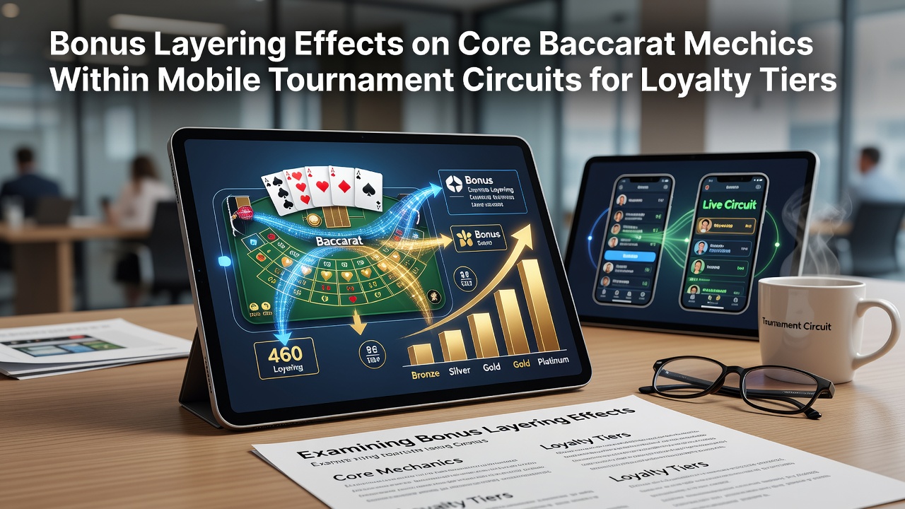 Darstellung von mobilen Baccarat-Turnieroberflächen mit gestaffelten Bonusindikatoren