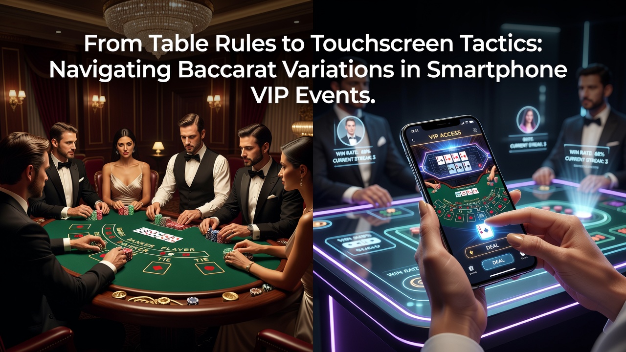 Smartphone mit Baccarat-Spieloberfläche und VIP-Event-Elementen