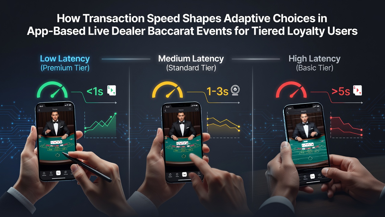 Live-Dealer-Baccarat-Tisch mit mobiler App-Oberfläche und Transaktionsstatus-Overlay